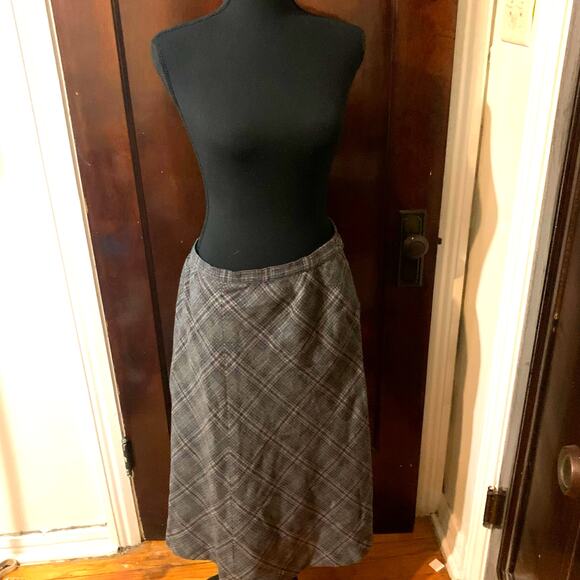 Vintage 1970s Pendleton Virgin Wool Midi Skirt Gray Diamond Plaid Sz 16 - Picture 8 of 12